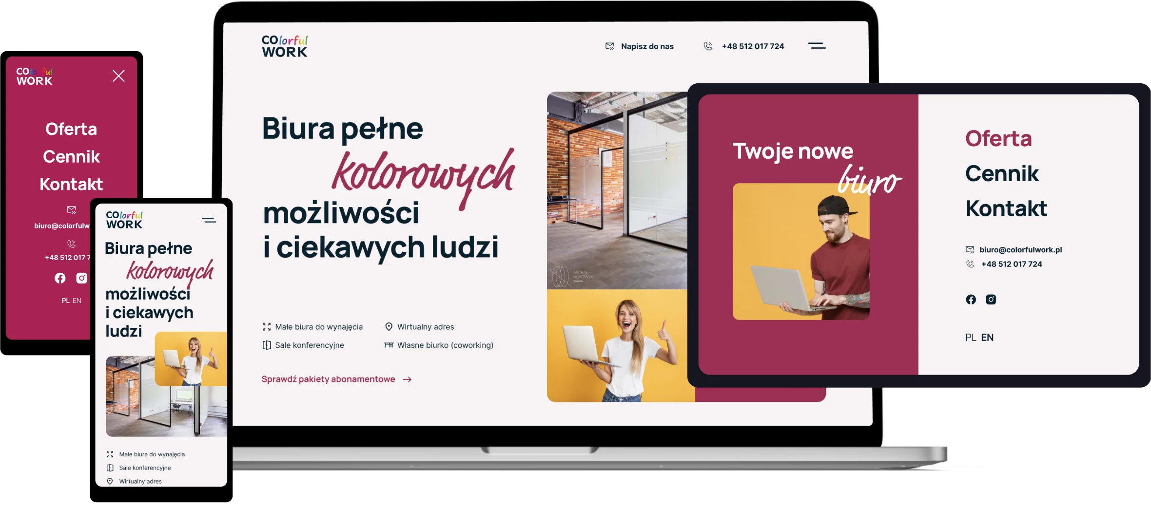 Strona dla coworkingu Colorful Work — wersja desktop i mobile