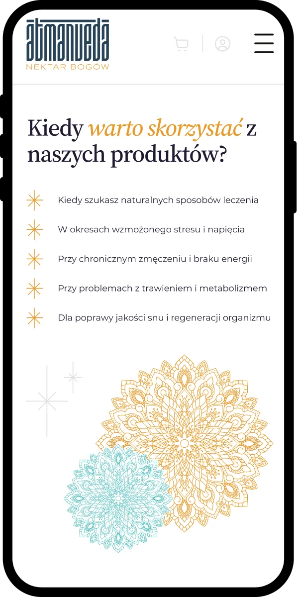 sklep z suplementami Atmanveda — widok mobilny, o firmie