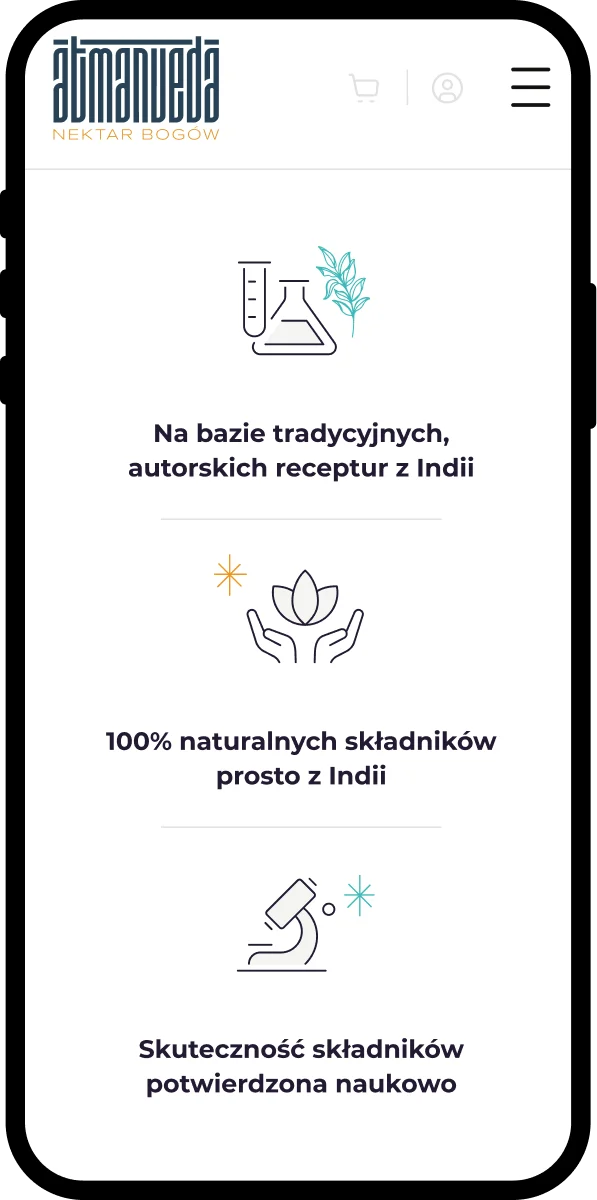 sklep z suplementami Atmanveda — widok mobilny