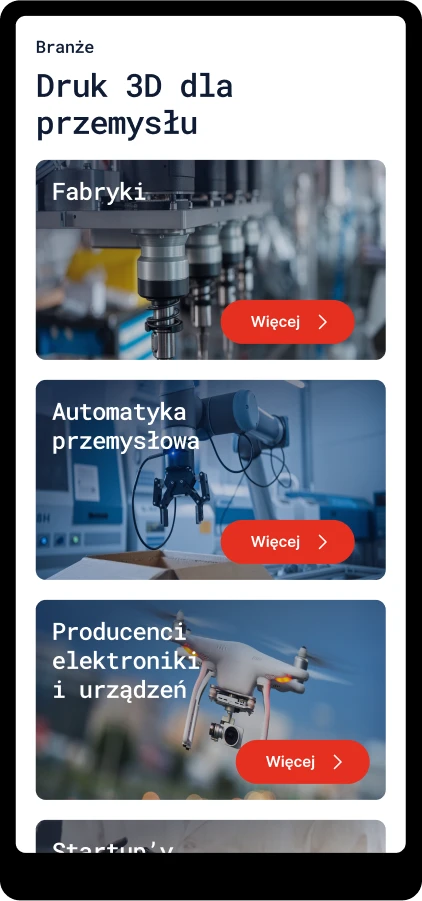 strona dla firmy produkcyjnej - druk 3D - widoki mobilne
