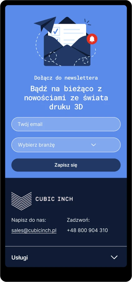 strona dla firmy produkcyjnej - druk 3D - widoki mobilne