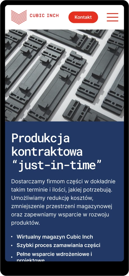 strona dla firmy produkcyjnej - druk 3D - widoki mobilne