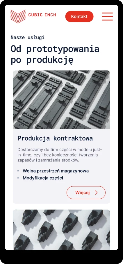 strona dla firmy produkcyjnej - druk 3D - widoki mobilne