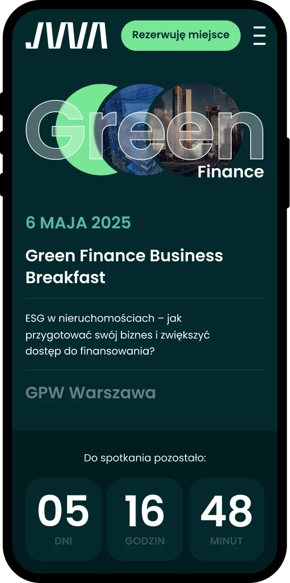 Landing page na wydarzenie — widok mobilny, sekcja hero z licznikiem
