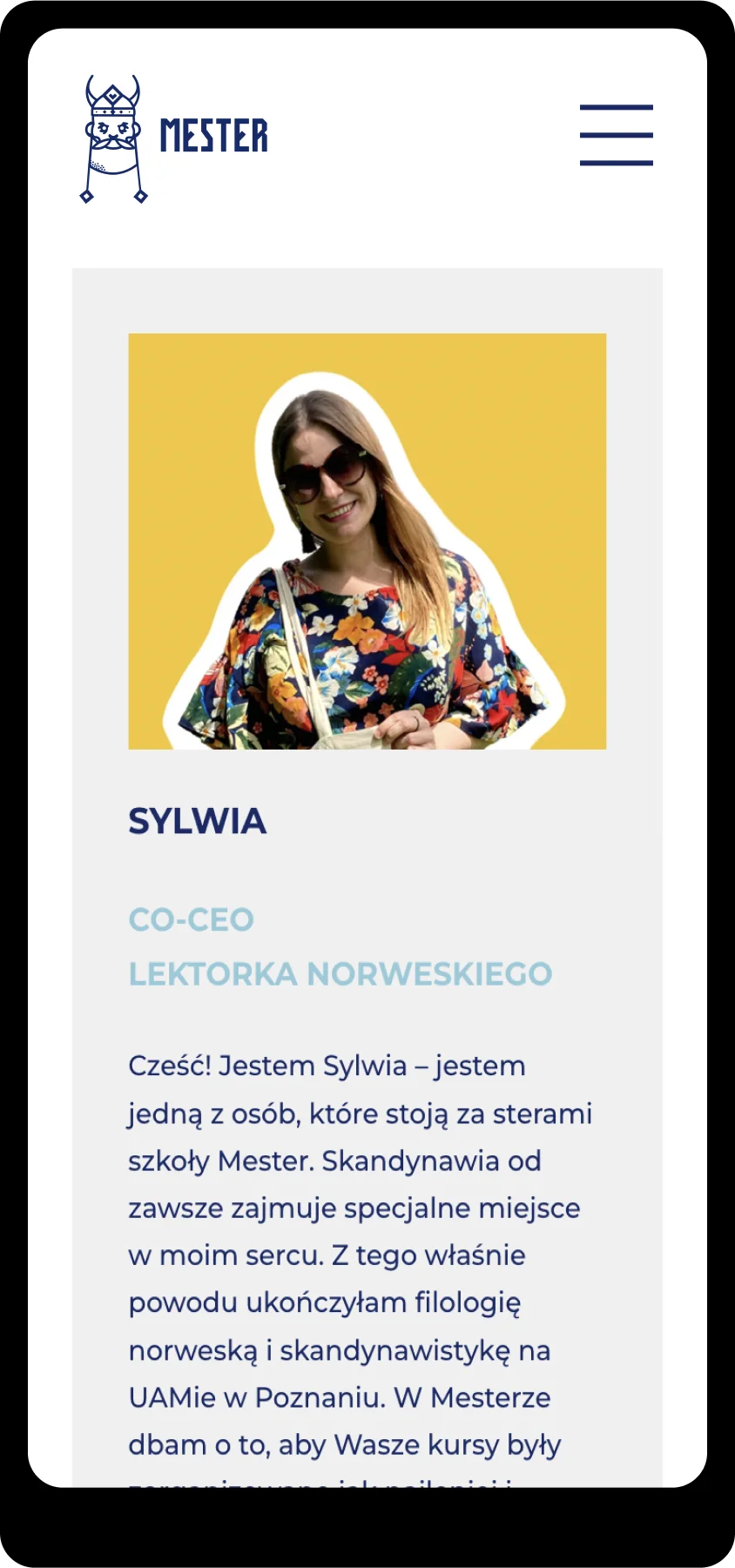 Strona dla szkoły językowej - widok na telefon