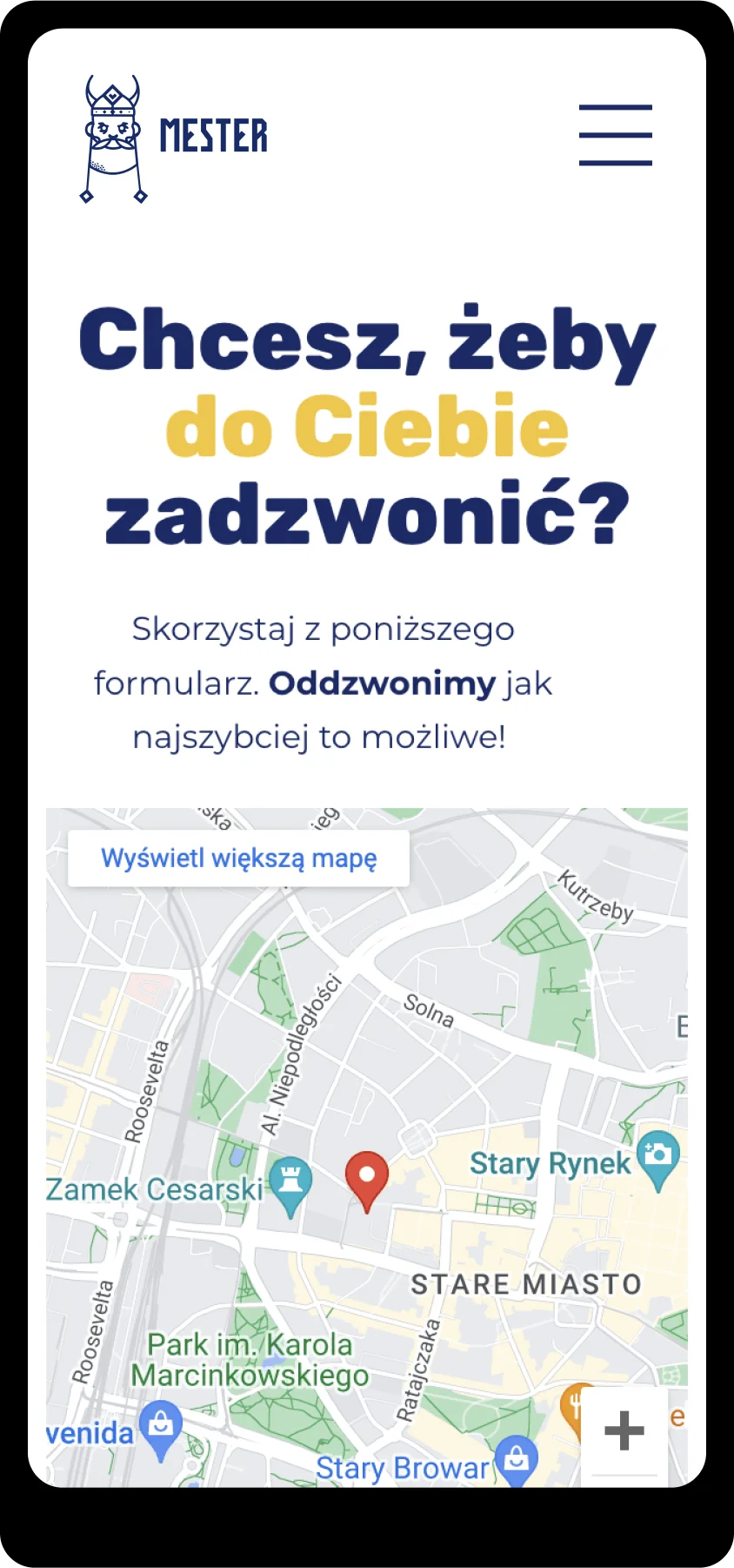 Strona dla szkoły językowej - widok na telefon