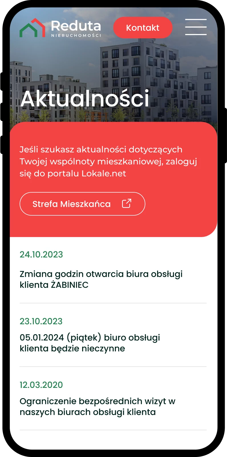 Widok mobilny strony Reduta Nieruchomości (2)