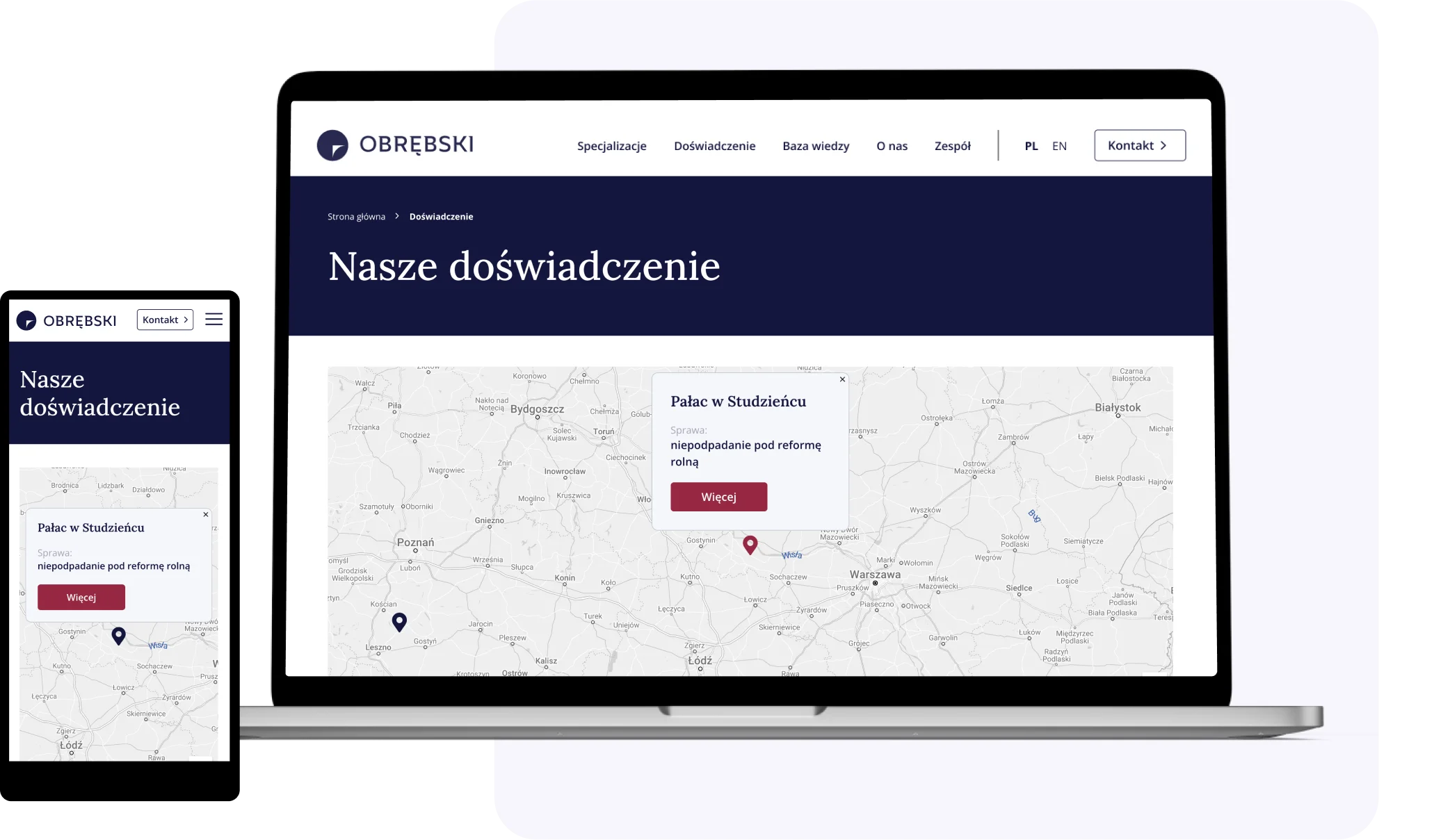 Mapa prezentująca doświadczenie kancelarii