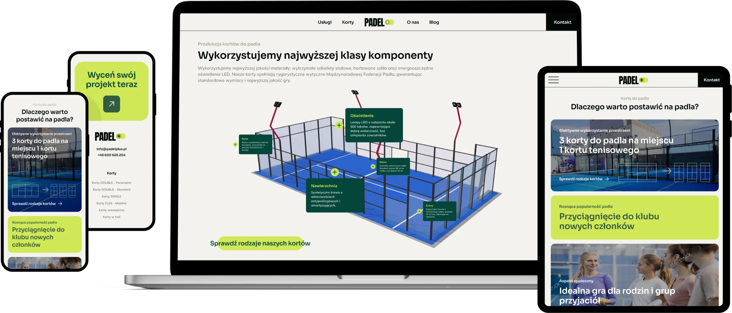 Strona dla producenta kortów do padla — wersja desktop i mobile, responsywność