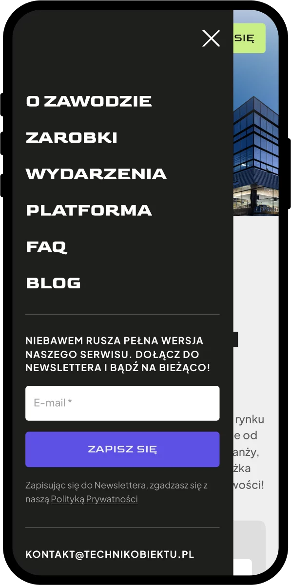 Landing page do zbierania leadów — widok mobilny, menu mobilne