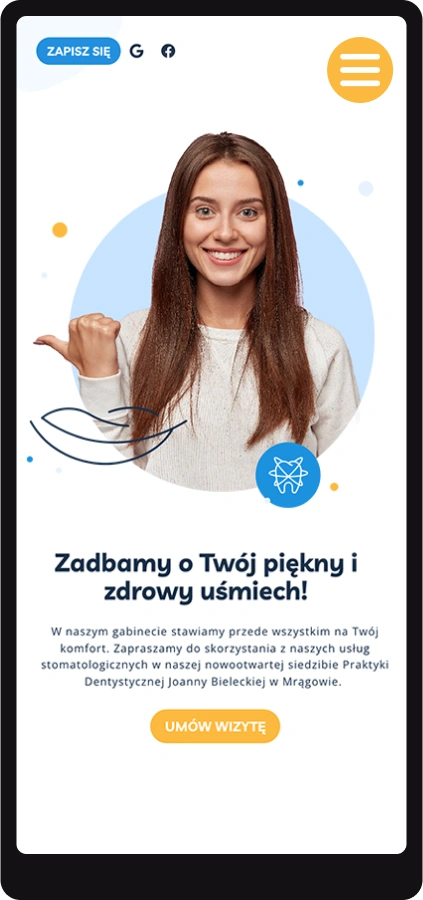 strona dla stomatologa - widok na telefon