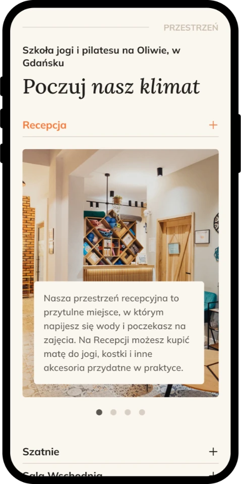Strona dla szkoły jogi — widok mobilny, nasza szkoła w Gdańsk Oliwa