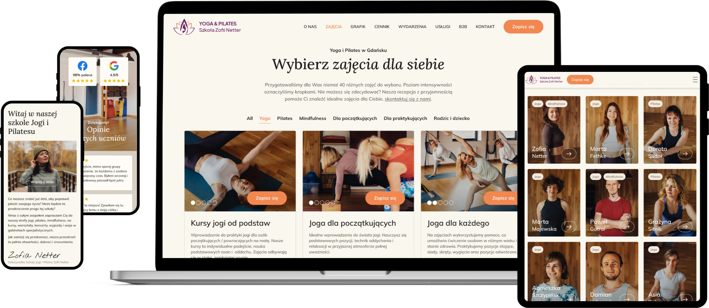 Strona dla szkoły jogi — wersja desktop i mobile, responsywność www